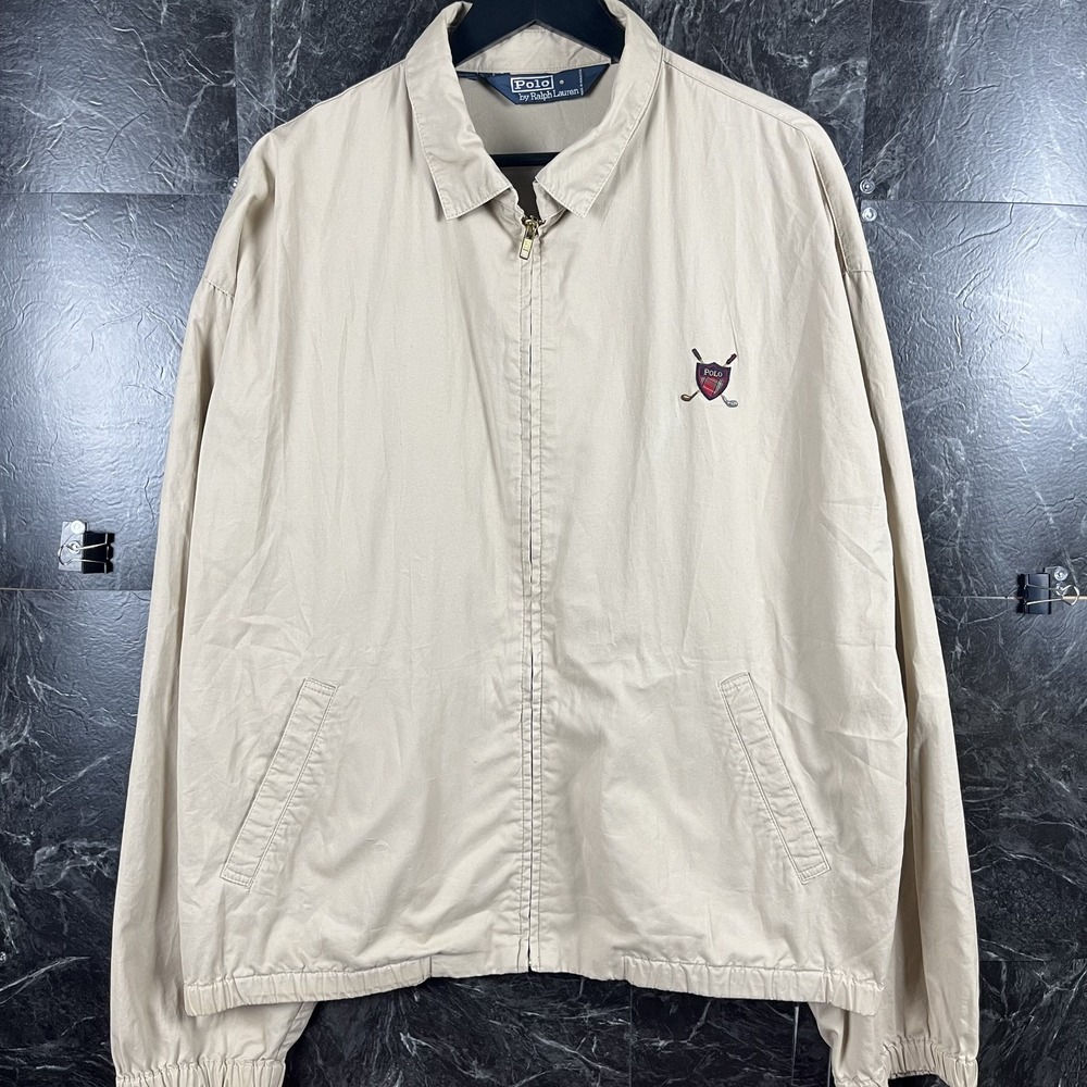 Polo Ralph Lauren Men's Beige Golf Crest Vtg Harrington Jacket XL